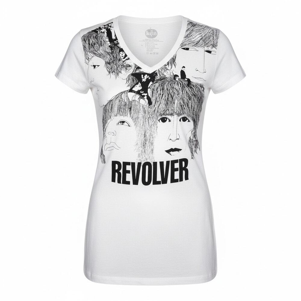 Beatles Revolver Graphic T Shirt Album Art Women's Juniors Large White Black Tee